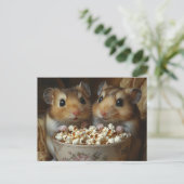 Two Adorable Hamsters With Popcorn ポストカード (スタンド正面)