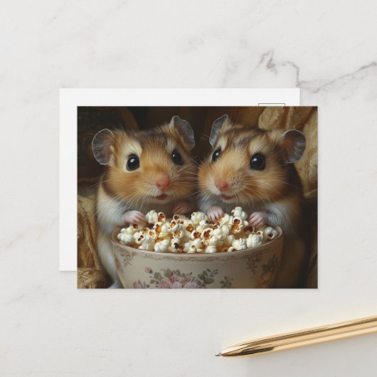 Two Adorable Hamsters With Popcorn ポストカード (正面/裏面インサイチュ)
