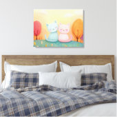 Two adorable woolen cats sitting together キャンバスプリント (インサイチュ (寝室))