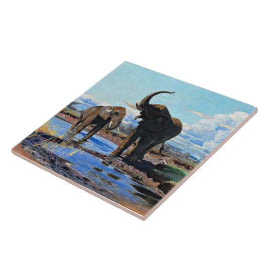 Two African Elephants at Watering Hole タイル (側面)