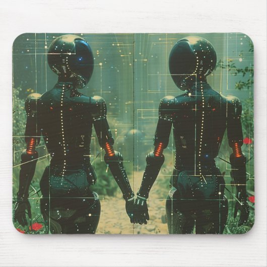 Two Androids Hand-in- Hand Mousepad マウスパッド (正面)