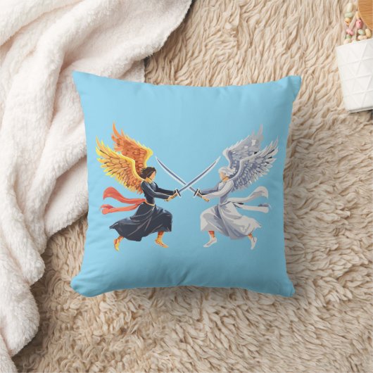 Two Angel with large sword with open wings クッション (ブランケット)