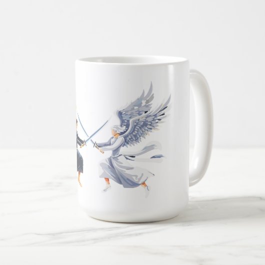 Two Angel with large sword with open wings コーヒーマグカップ (正面右)