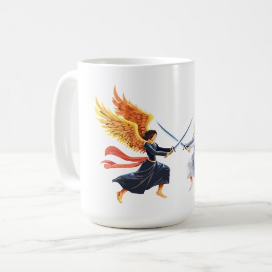 Two Angel with large sword with open wings コーヒーマグカップ (正面左)