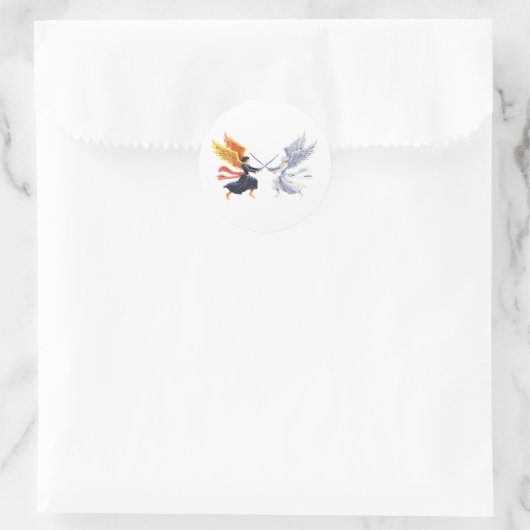 Two Angel with large sword with open wings ラウンドシール (バッグ)