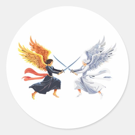 Two Angel with large sword with open wings ラウンドシール (正面)