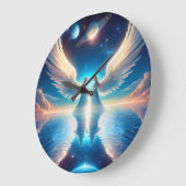 Two Angels with Large Wings Facing Each Other on a ラージ壁時計 (傾斜)