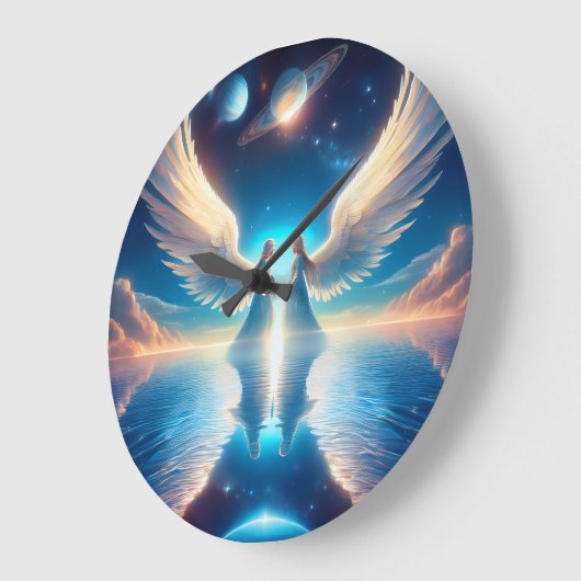 Two Angels with Large Wings Facing Each Other on a ラージ壁時計 (傾斜)