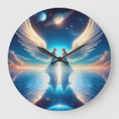 Two Angels with Large Wings Facing Each Other on a ラージ壁時計 (正面)