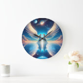 Two Angels with Large Wings Facing Each Other on a ラージ壁時計 (ホーム)