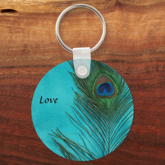 Two Aqua Peacock Feathers キーホルダー (正面)