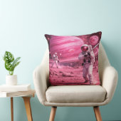 Two Astronauts Playing Baseball on Pink Planet クッション (椅子)