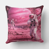 Two Astronauts Playing Baseball on Pink Planet クッション (裏面)