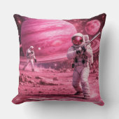 Two Astronauts Playing Baseball on Pink Planet クッション (正面)