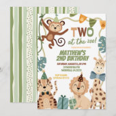 TWO at the zoo boy birthday invitation 招待状 (正面/裏面)