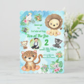 Two at The Zoo Jungle Animals Kids Birthday Photo 招待状 (スタンド正面)