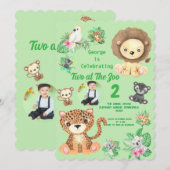 Two at The Zoo Jungle Animals Kids Birthday Photo 招待状 (正面/裏面)
