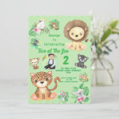 Two at The Zoo Jungle Animals Kids Birthday Photo 招待状 (スタンド正面)
