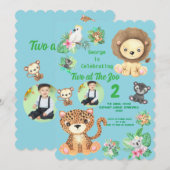 Two at The Zoo Jungle Animals Kids Birthday Photo 招待状 (正面/裏面)
