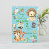 Two at The Zoo Jungle Animals Kids Birthday Photo 招待状 (スタンド正面)