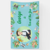 Two at The Zoo Safari Jungle Kids Photo Birthday 横断幕 (縦)