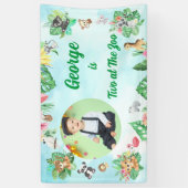 Two at The Zoo Safari Jungle Kids Photo Birthday 横断幕 (縦)