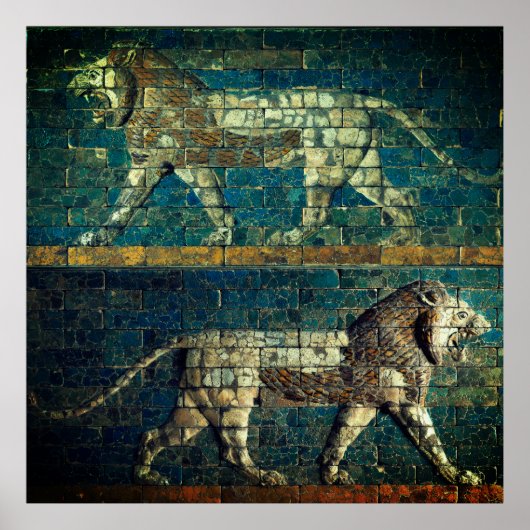 TWO BABYLONIAN LIONS Antique Assyrian Art  ポスター (正面)