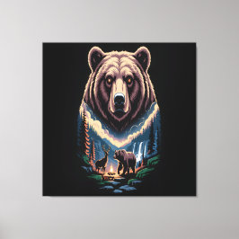 Two bears in the forest dark キャンバスプリント