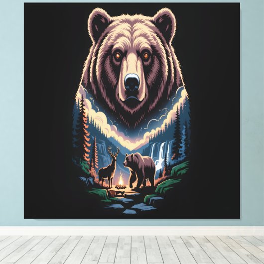 Two bears in the forest dark キャンバスプリント (インサイチュ (ウッドフロア))