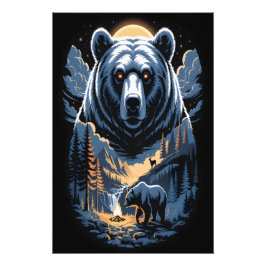 Two bears in the forest dark 3 フォトプリント           