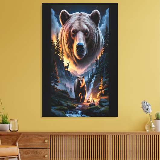 Two bears in the forest dark 6 キャンバスプリント (インサイチュ (リビング))