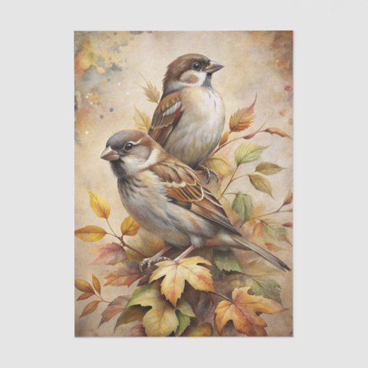 Two Beautiful Birds with Autumn or Fall Leaves 薄葉紙 (正面)
