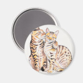 Two Bengal Cats Watercolor Art マグネット (正面/裏面)