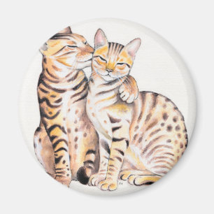 Two Bengal Cats Watercolor Art マグネット