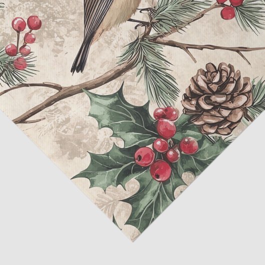Two Birds on Branches with Holly Berries 薄葉紙 (詳細)