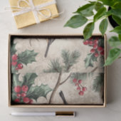 Two Birds on Branches with Holly Berries 薄葉紙 (ギフト)