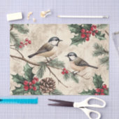 Two Birds on Branches with Holly Berries 薄葉紙 (クラフト)