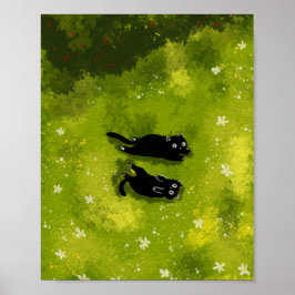 Two Black Cats in a Meadow – Peaceful Watercolor ポスター