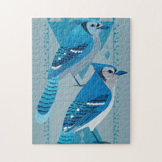 Two blue jays with geometric background ジグソーパズル (縦)