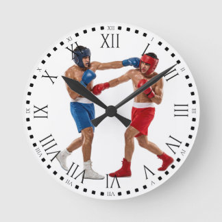 Two Boxers Sparring Match Boxing Gym Decor ラウンド壁時計