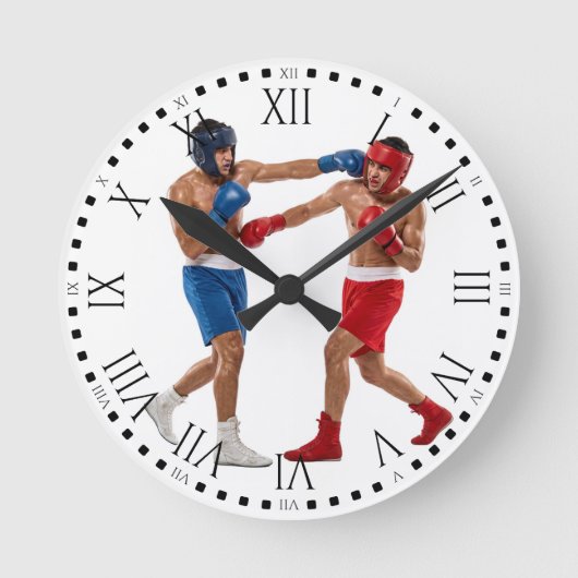 Two Boxers Sparring Match Boxing Gym Decor ラウンド壁時計 (正面)