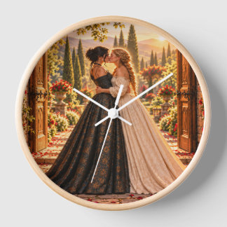 Two Brides Garden Kiss Round 壁時計