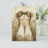 Two Brides Hand Drawn Pencil Illustration   出欠カード (スタンド正面)