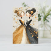 Two Brides Hand Drawn Pencil Illustration   出欠カード (スタンド正面)