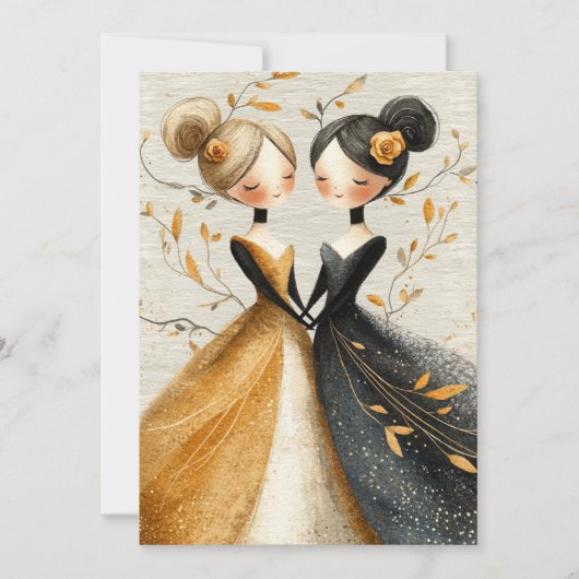 Two Brides Hand Drawn Pencil Illustration   招待状 (正面)