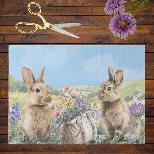 Two Bunnies with Wild Flowers Rucksack Easter 薄葉紙
