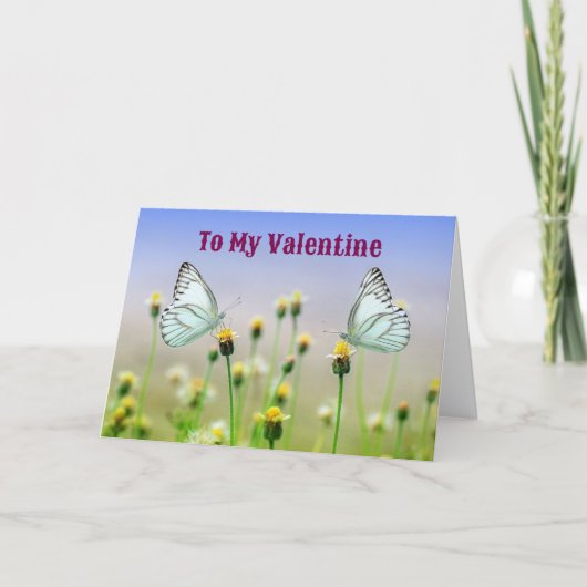 Two Butterflies In A Garden Valentine Day Card カード (正面)