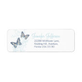 Two butterflies inked blue wedding ラベル (正面)