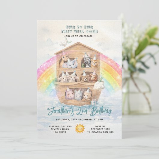 TWO BY TWO Noah's Ark Birthday Rainbow 招待状 (スタンド正面)