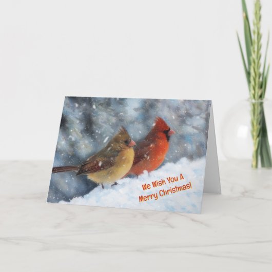 Two Cardinal Birds Couple Cute Christmas Card カード (正面)